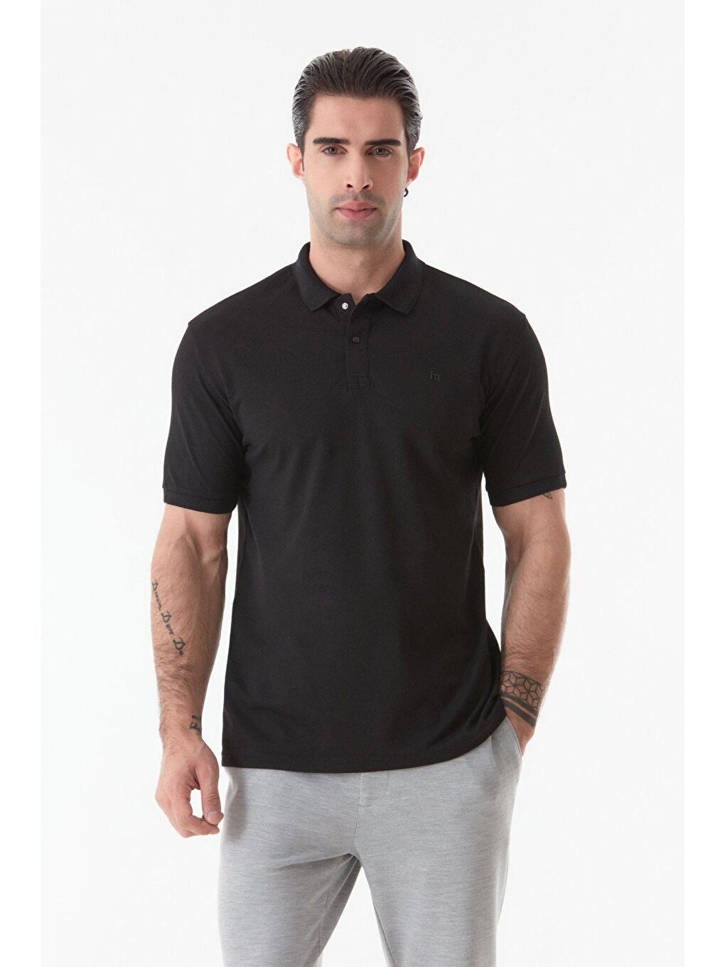 Siyah Basic Yakası Çıtçıtlı Polo Yaka Tişört-3