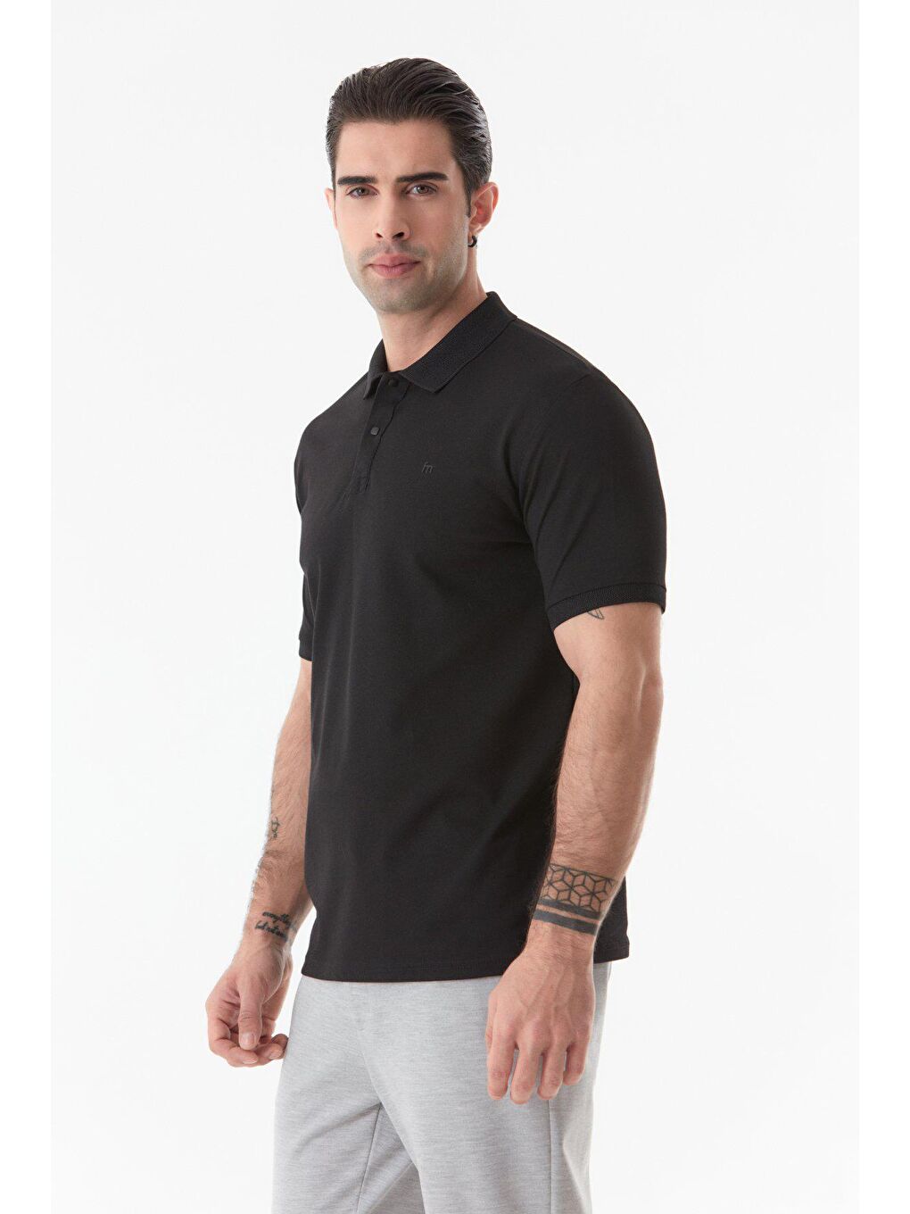 Siyah Basic Yakası Çıtçıtlı Polo Yaka Tişört-4