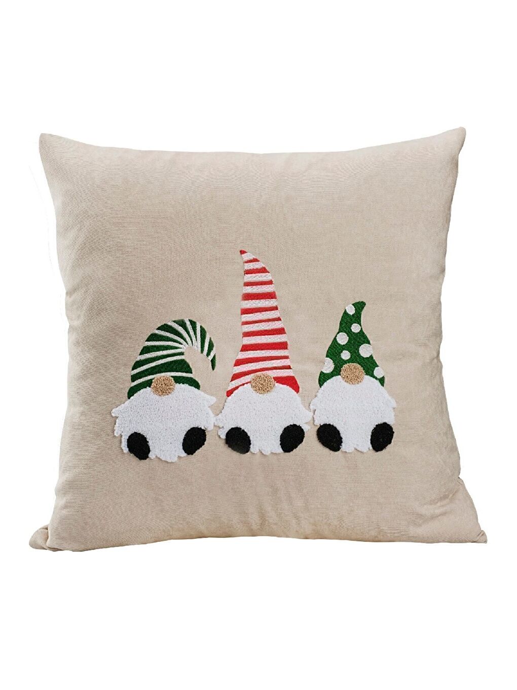 Kırmızı Yılbaşı Kırlent Kılıfı Bej Punch Desenli 02-1