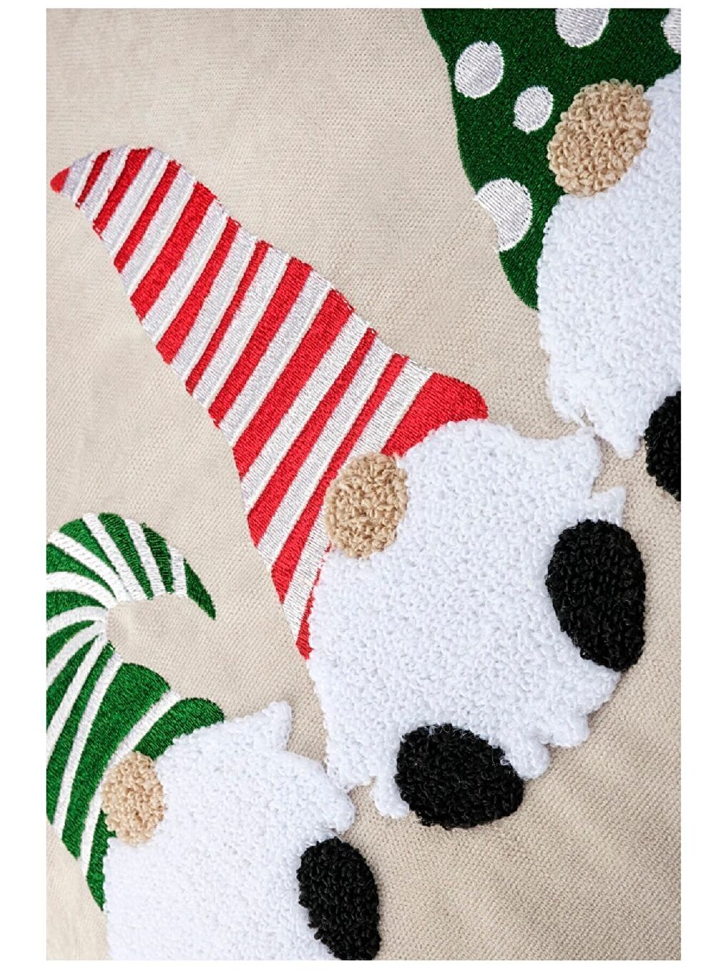 Kırmızı Yılbaşı Kırlent Kılıfı Bej Punch Desenli 02-2