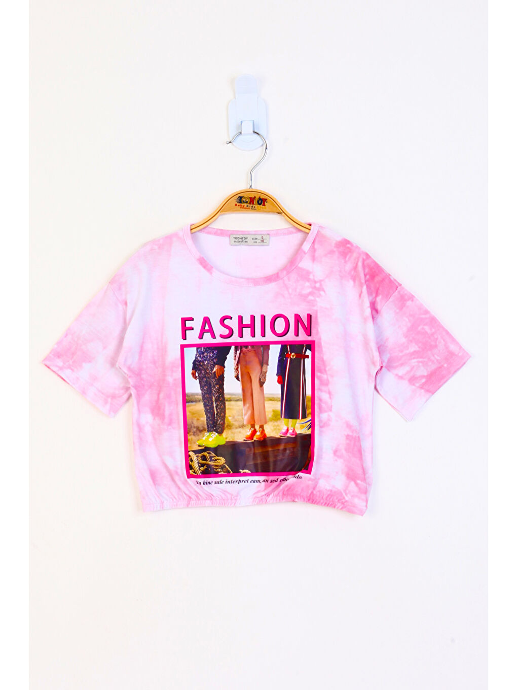 Pembe Kız Çocuk Batik Desenli Fashıon Baskılı Crop Tişört