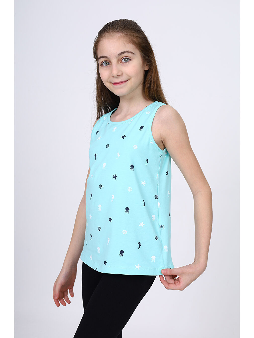 Turkuaz Kız Çocuk Baskılı Atlet-1