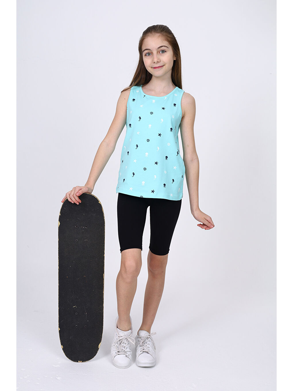 Turkuaz Kız Çocuk Baskılı Atlet-3