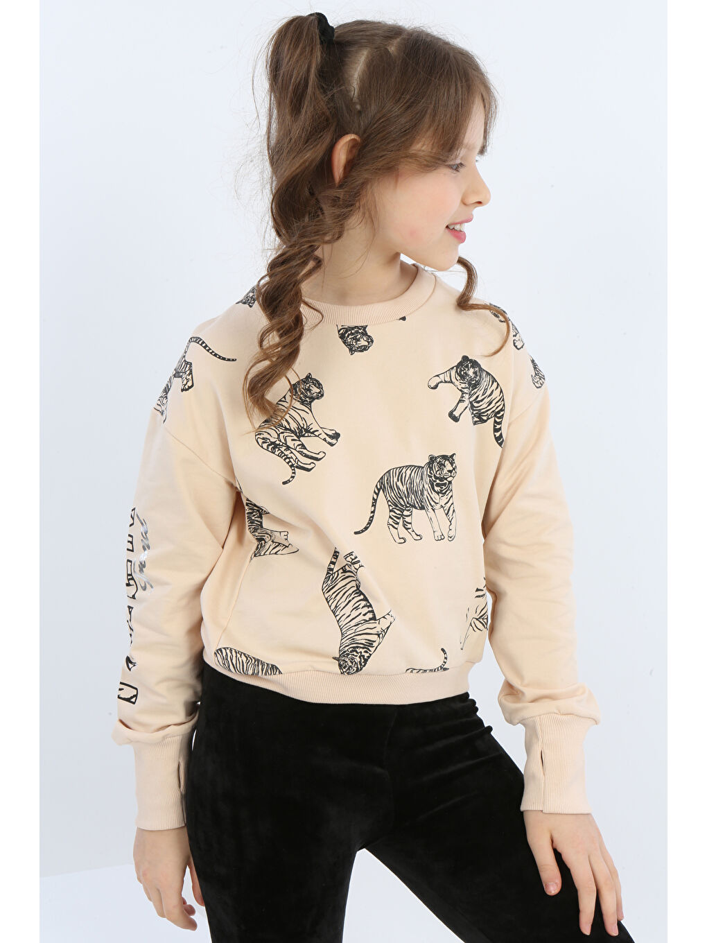 Bej Kız Çocuk Tiger Trend Baskılı Sweatshirt-3