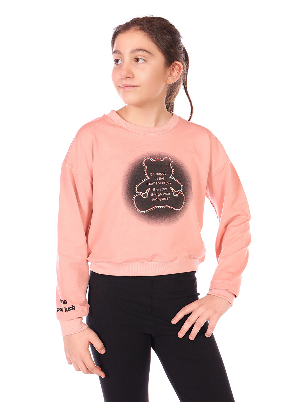 Mercan Kız Çocuk Ayıcık Baskılı Sweatshirt