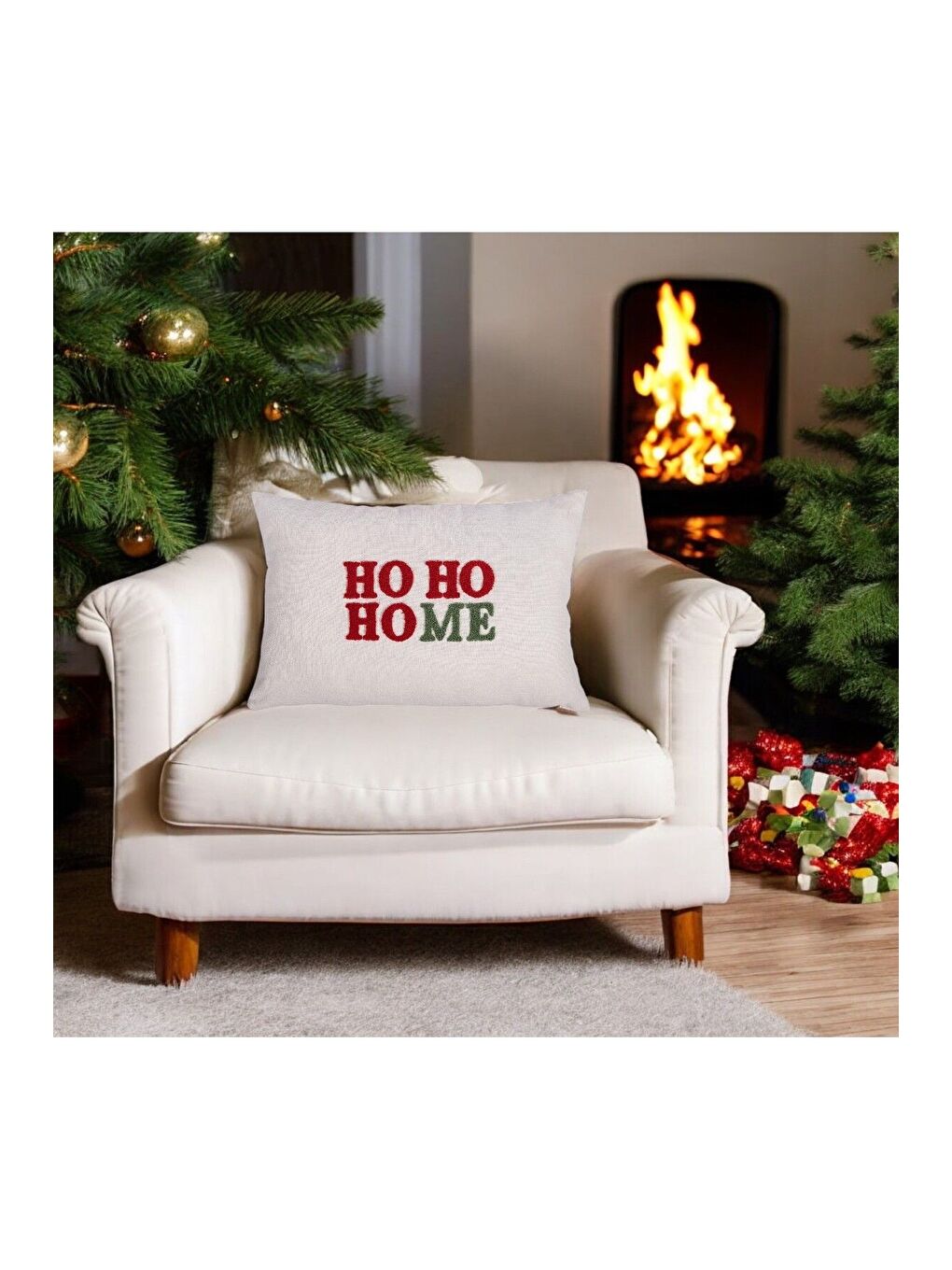 Yılbaşı Kırlent Kılıfı Beyaz Zemin  Punch  Desenli Yeni Yıl Süzene Panç 40x60-1