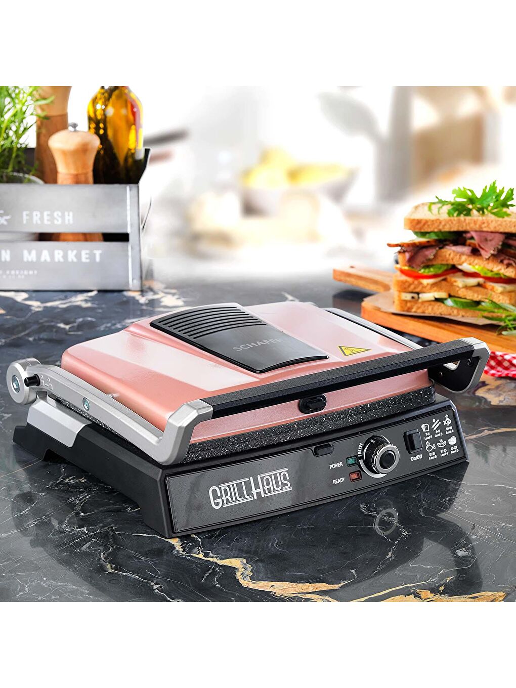 SCHAFER Siyah-Pastel Pembe Grill Haus Tost Makinesi-Rosegold - 1