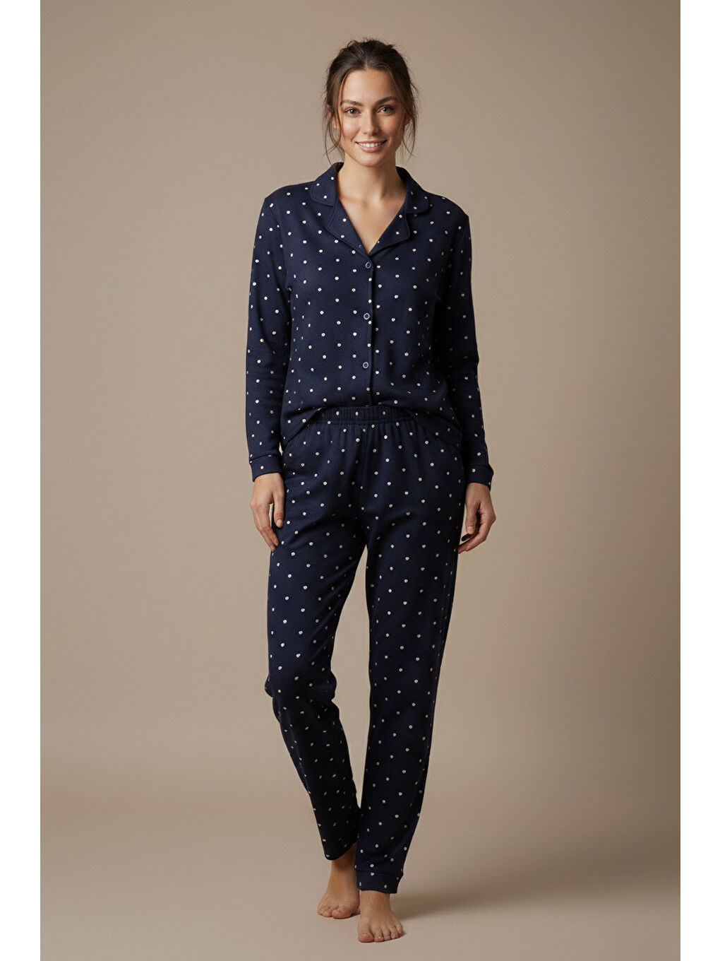 Mini Kalp Baskılı Pijama Takımı Lacivert - 27948-LACIVERT