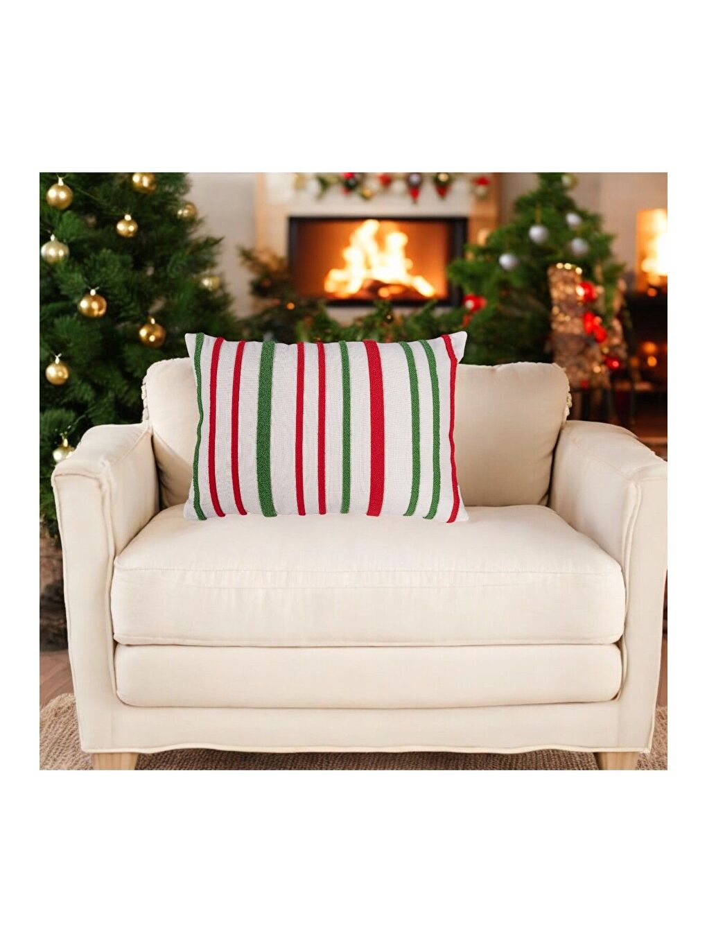 Yeşil Yılbaşı Kırlent Kılıfı Beyaz Zemin  Punch  Desenli Yeni Yıl Süzene Panç 40x60-1