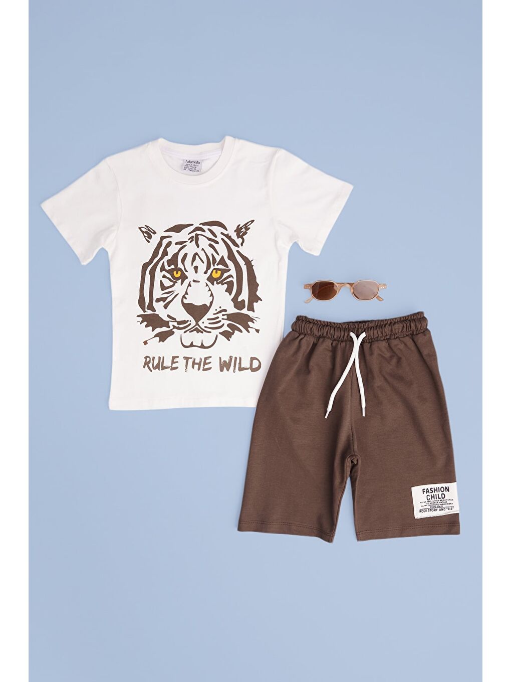 Kahverengi Kaplan Baskılı Beli Lastikli Erkek Çocuk 2 Li Takım