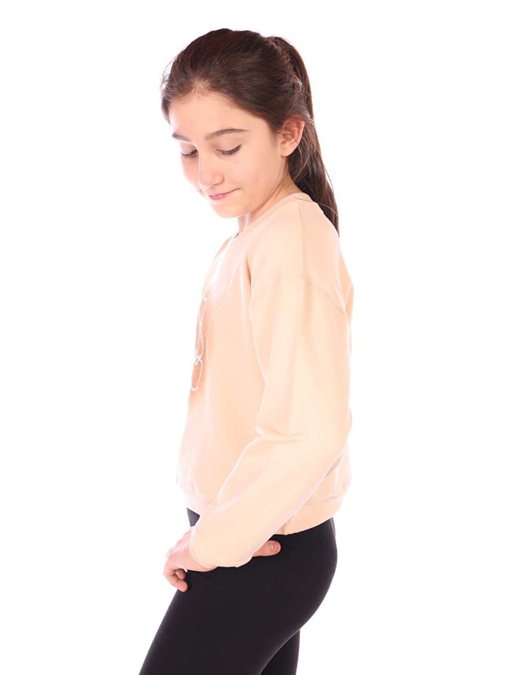 Bej Kız Çocuk Ayıcık Baskılı Sweatshirt-1