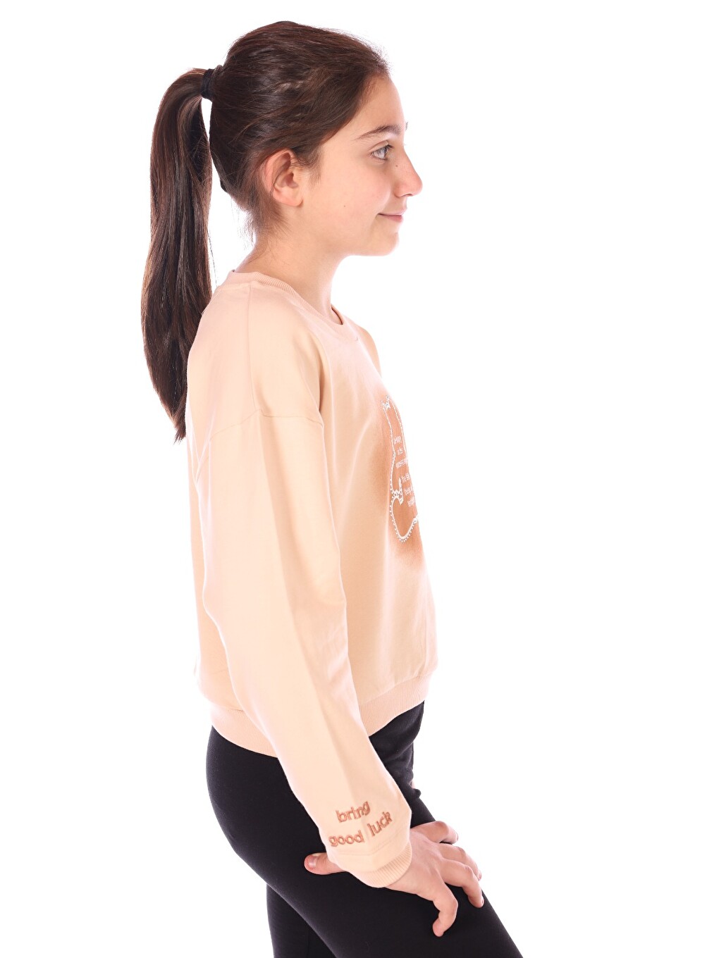 Bej Kız Çocuk Ayıcık Baskılı Sweatshirt-2