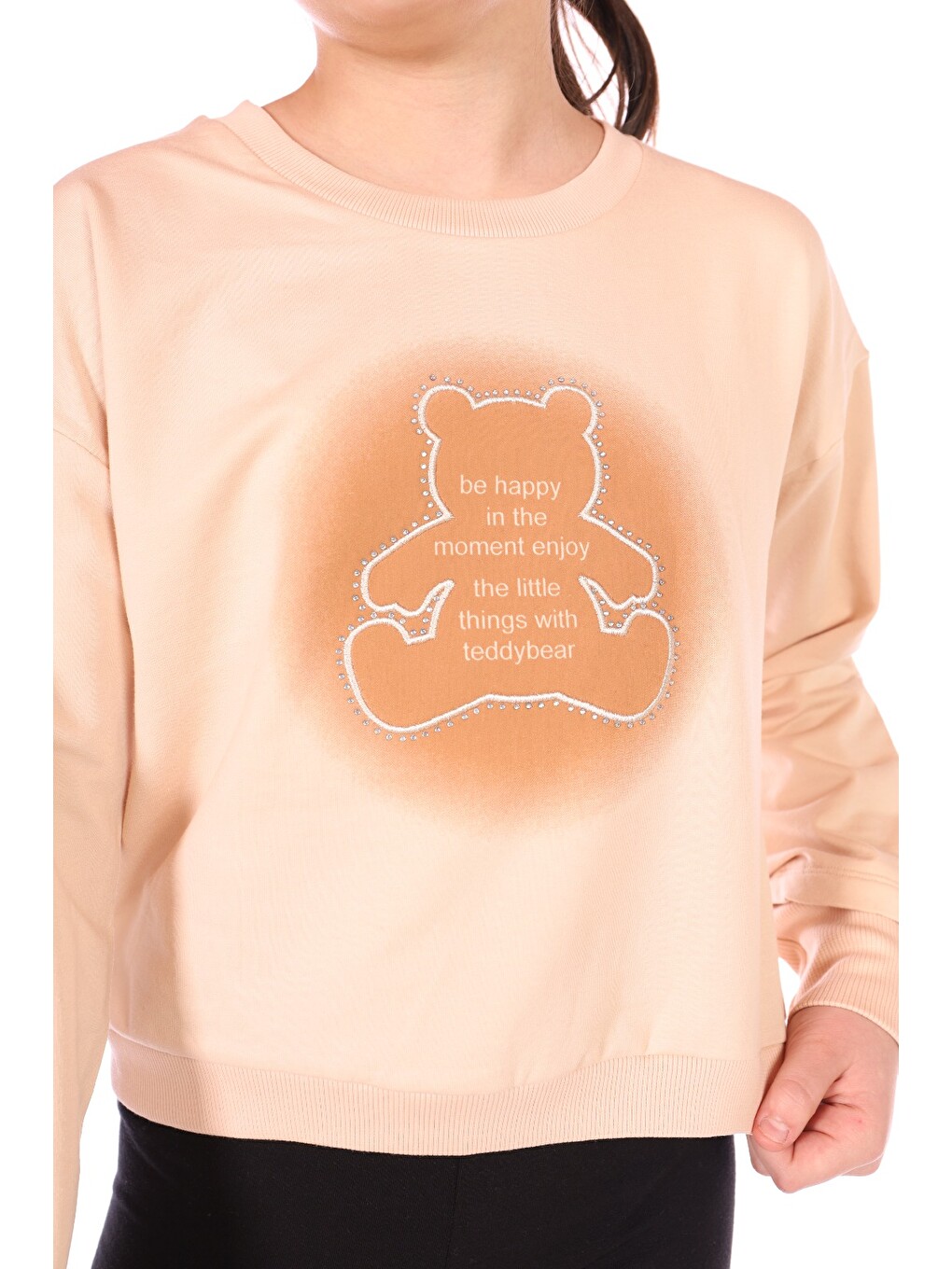 Bej Kız Çocuk Ayıcık Baskılı Sweatshirt-4