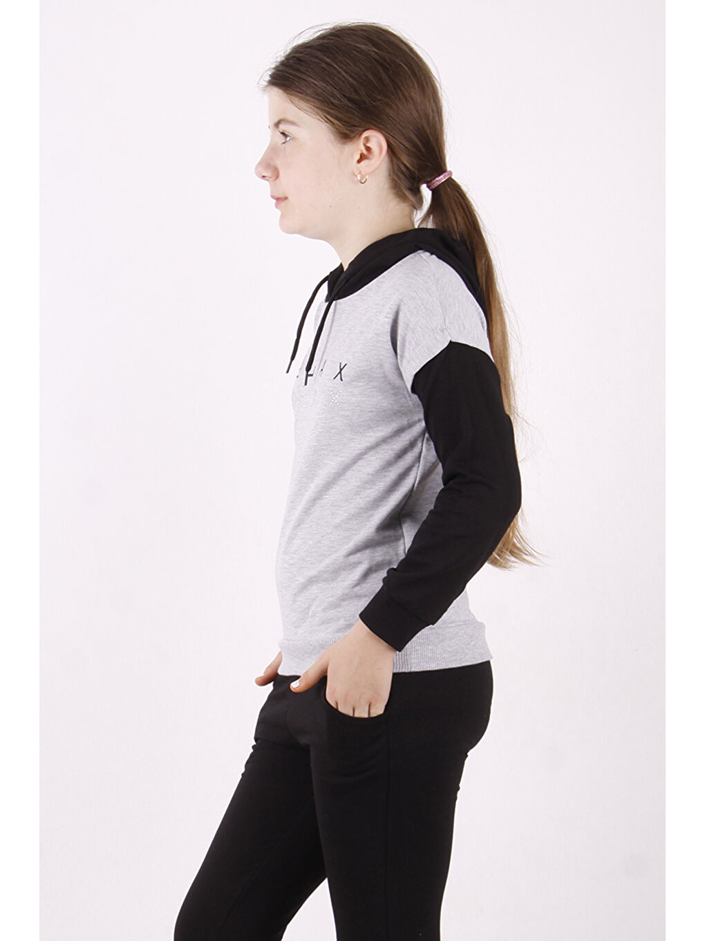 Gri Kız Çocuk Relax Baskılı Sweatshirt-1