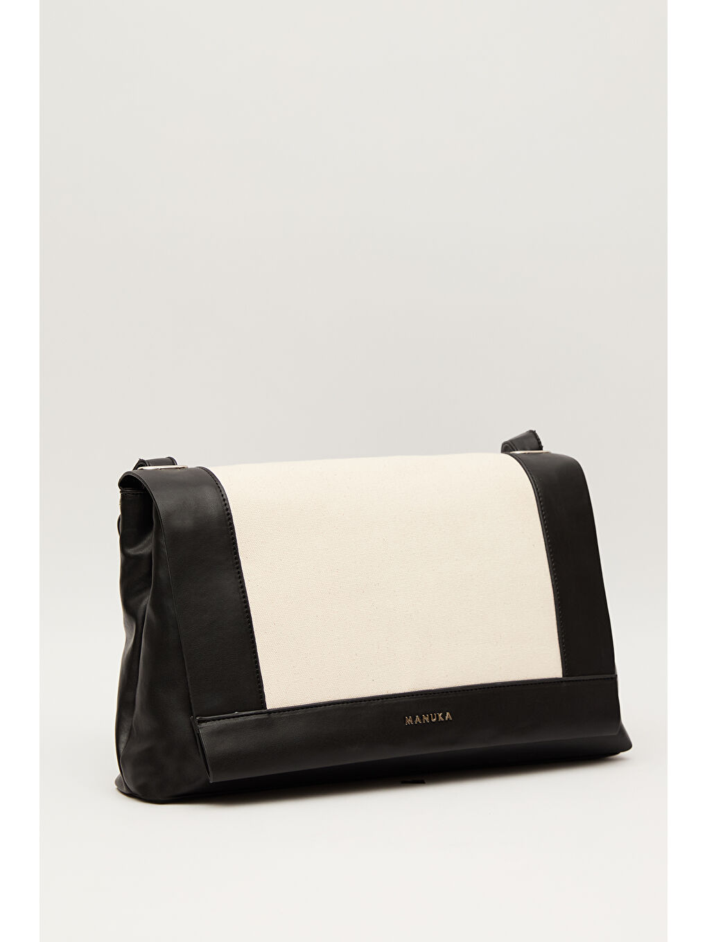 Kanvas Deri Kapaklı Çanta Bej-1