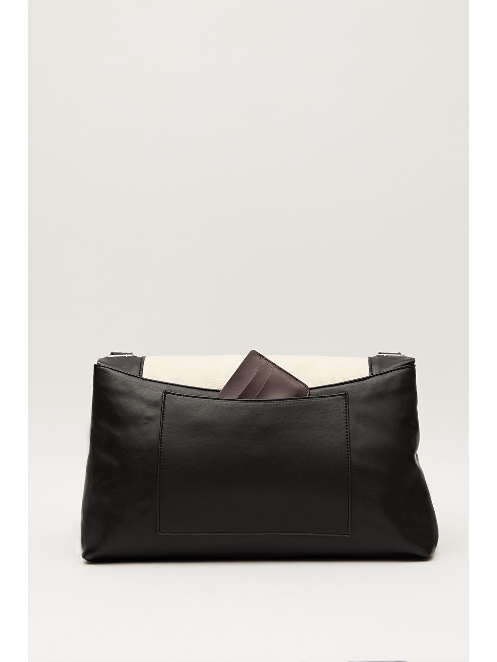 Kanvas Deri Kapaklı Çanta Bej-3