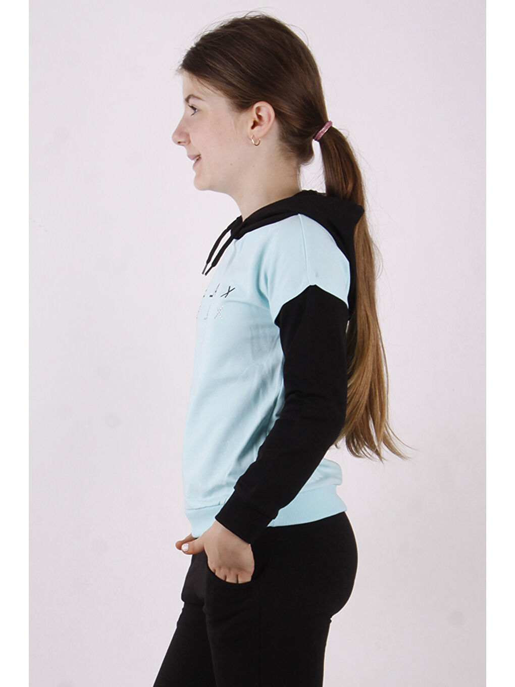 Turkuaz Kız Çocuk Relax Baskılı Sweatshirt-1