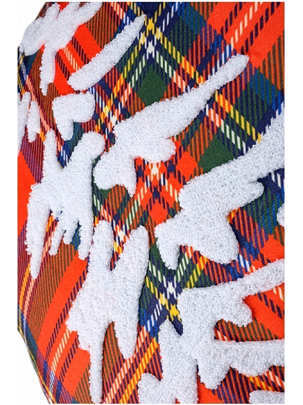 Yılbaşı Kırlent Kılıfı Kırmızı Ekose Kumaş Beyaz Punch Yılbaşı Ağacı Desenli Süzene Panç 09-2