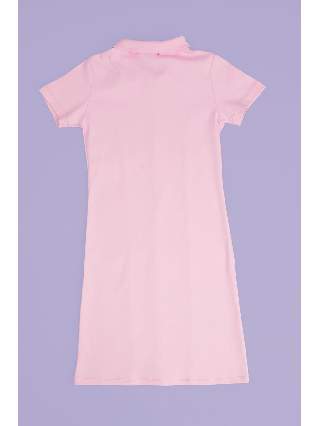 Pembe Basic Yarım Fermuarlı Polo Yaka Kız Çocuk Elbise-1