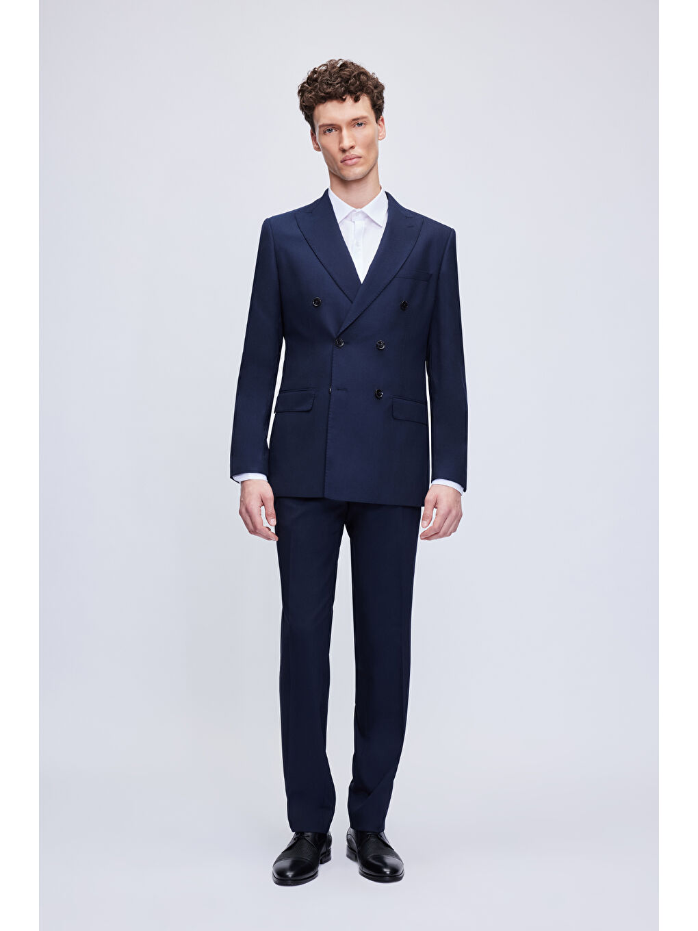 Lacivert Slim Fit Kruvaze Klasik Takım Elbise