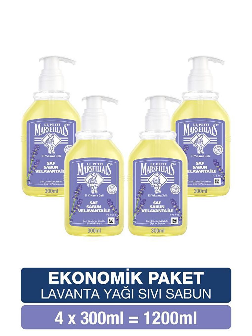 Le Petit Marseillais Renksiz Saf Sıvı Sabun Lavanta Yağı 300 ml x4 Ekonomik Paket