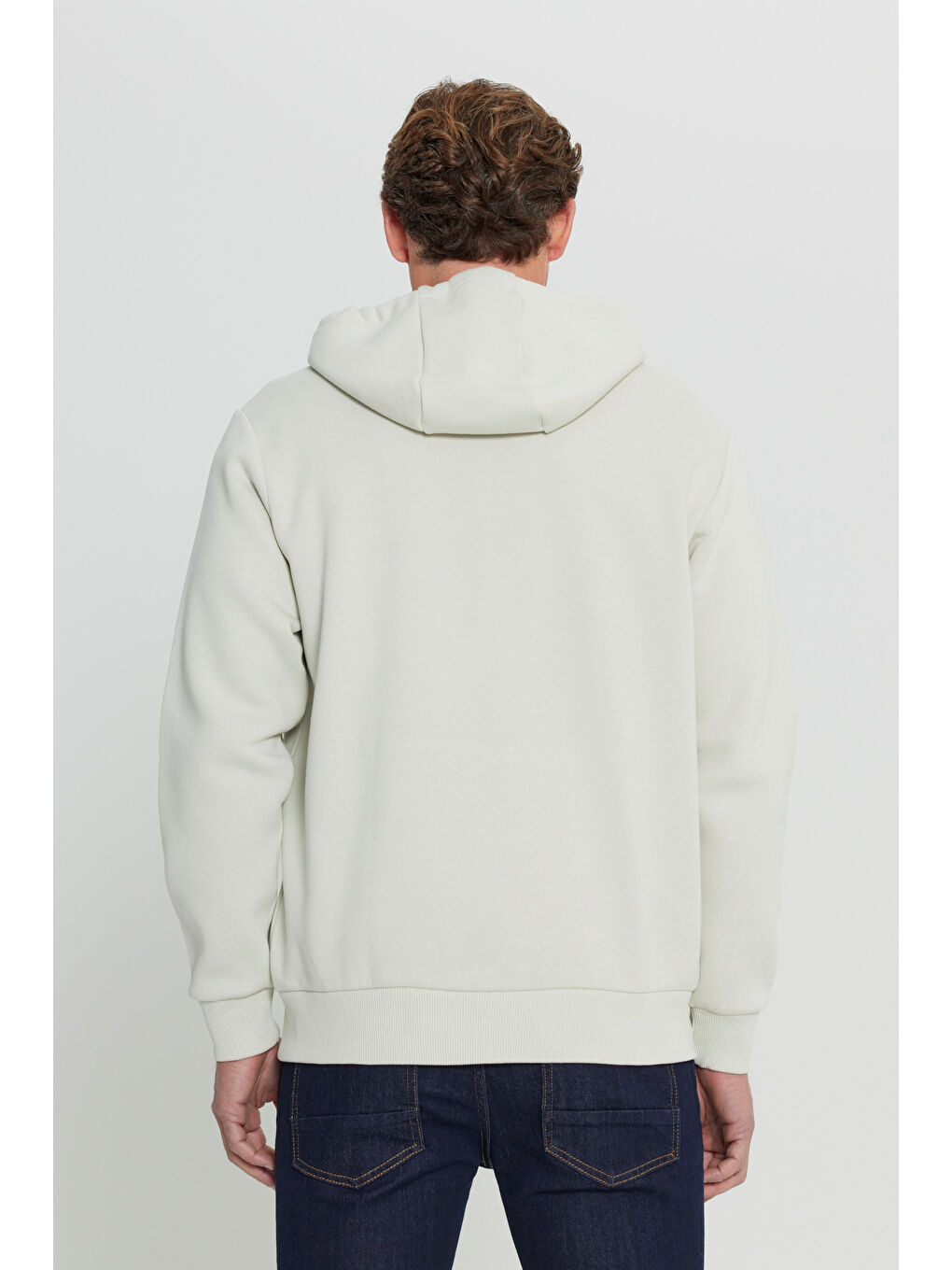 Erkek Bej Standart Fit Normal Kesim Kapüşonlu Fermuarlı Sweatshirt-5