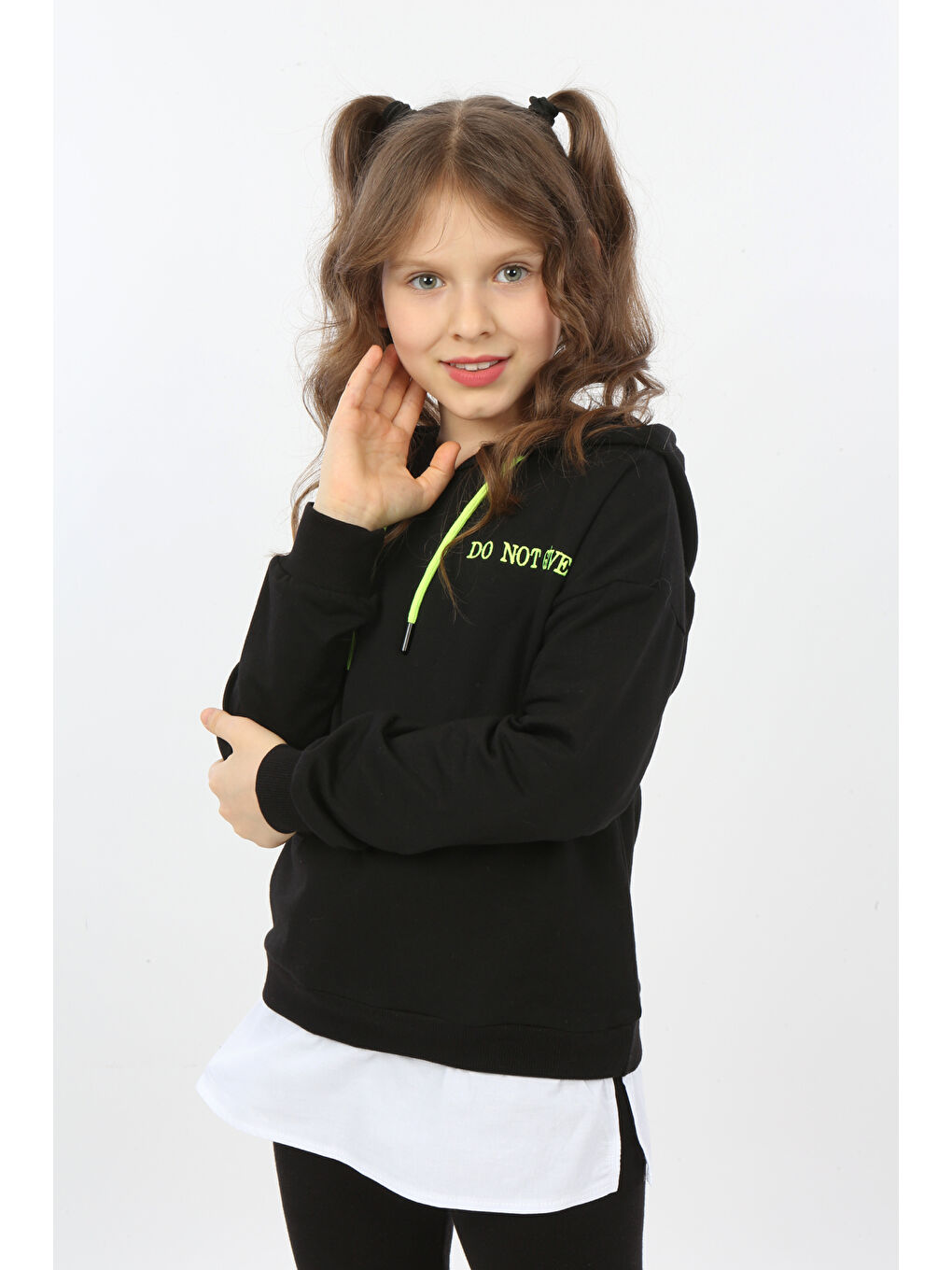 Siyah Kız Çocuk Do Not Give Up Nakışlı Sweatshirt