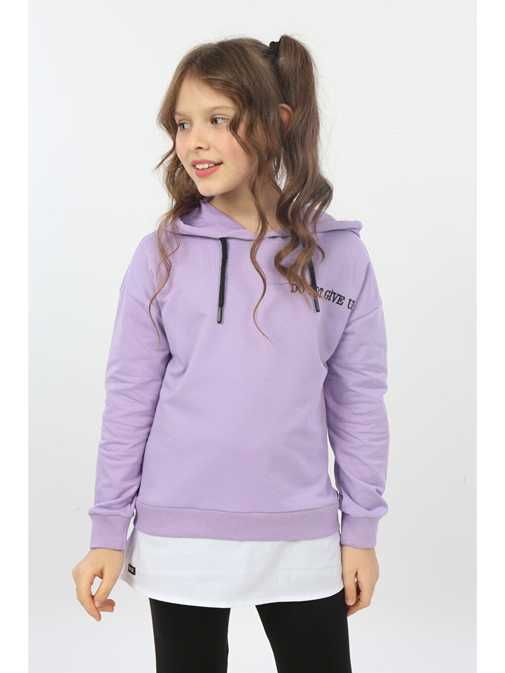Lila Kız Çocuk Do Not Give Up Nakışlı Sweatshirt