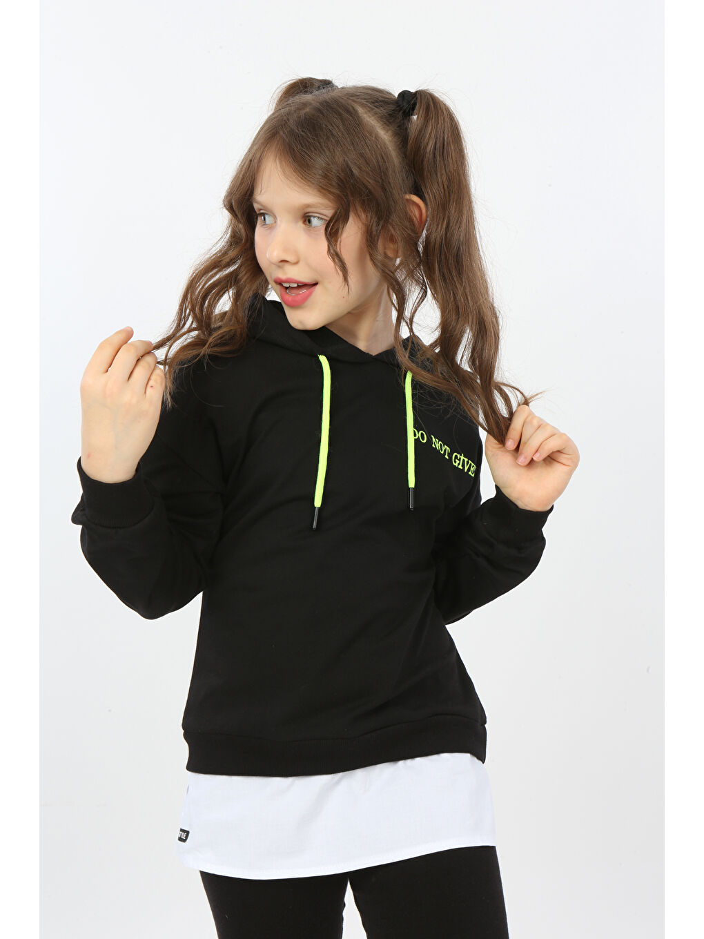 Siyah Kız Çocuk Do Not Give Up Nakışlı Sweatshirt-2