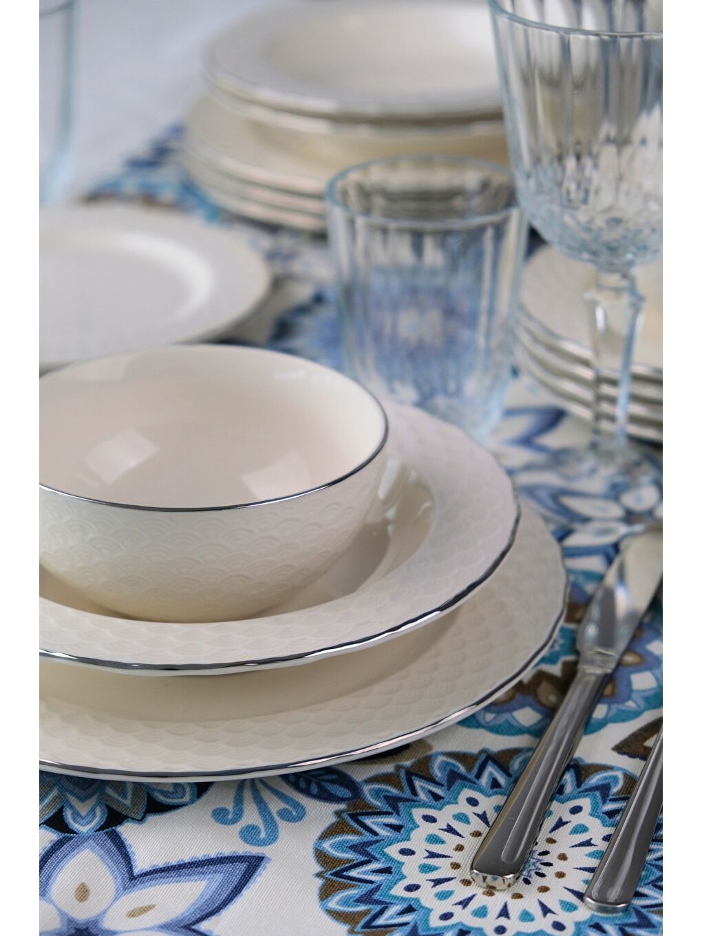 Ekru Costa Platin Yaldız Yemek Takımı 6 Kişilik 24 Parça COS24YKPLT-6