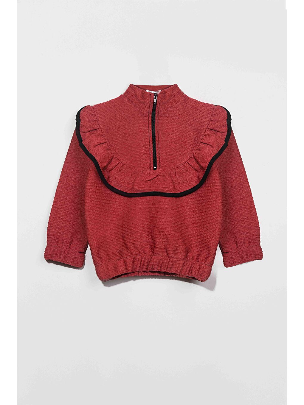 Kahverengi Kız Çocuk Fırfırlı Ve Fermuarlı Bluz - Kiremit (2-3 Yaş 8-9 Yaş)