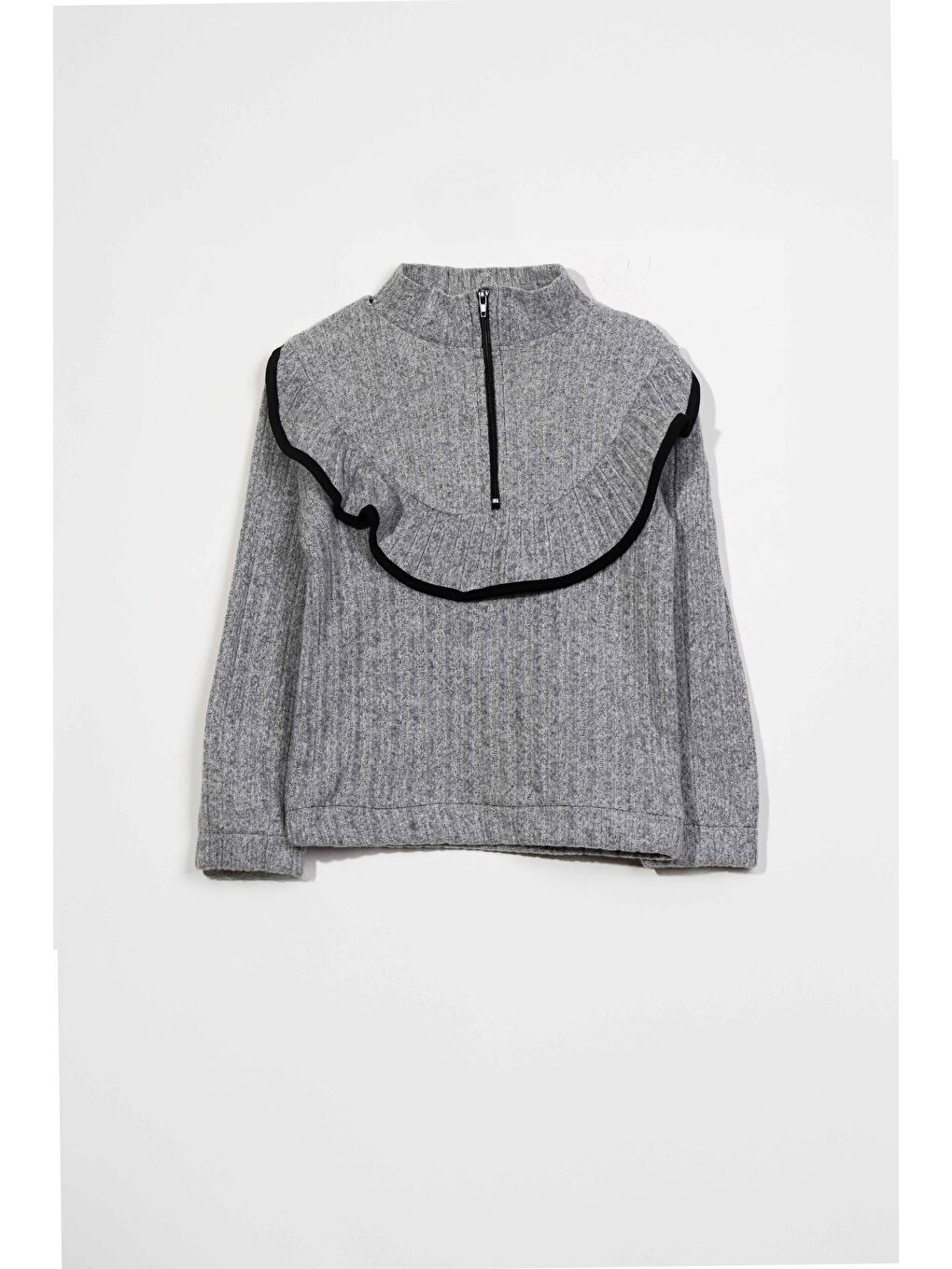 Kız Çocuk Fırfırlı Ve Fermuarlı Bluz - Gri (2-3 Yaş 8-9 Yaş)