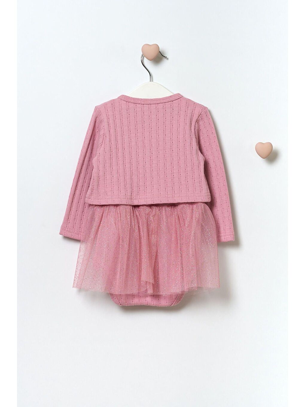 Kız Çocuk Pembe Kurdela Desenli Pamuklu Çıtçıtlı Ceketli Elbise-1
