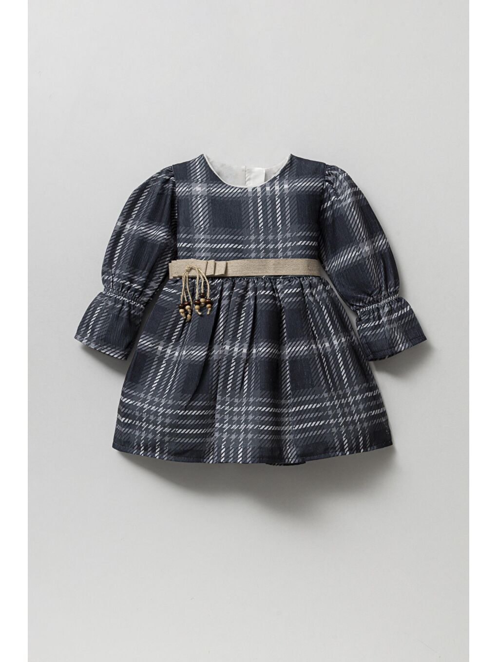 Mavi Kemer Detaylu Pötikare Astarlı Pamuklu Elbise