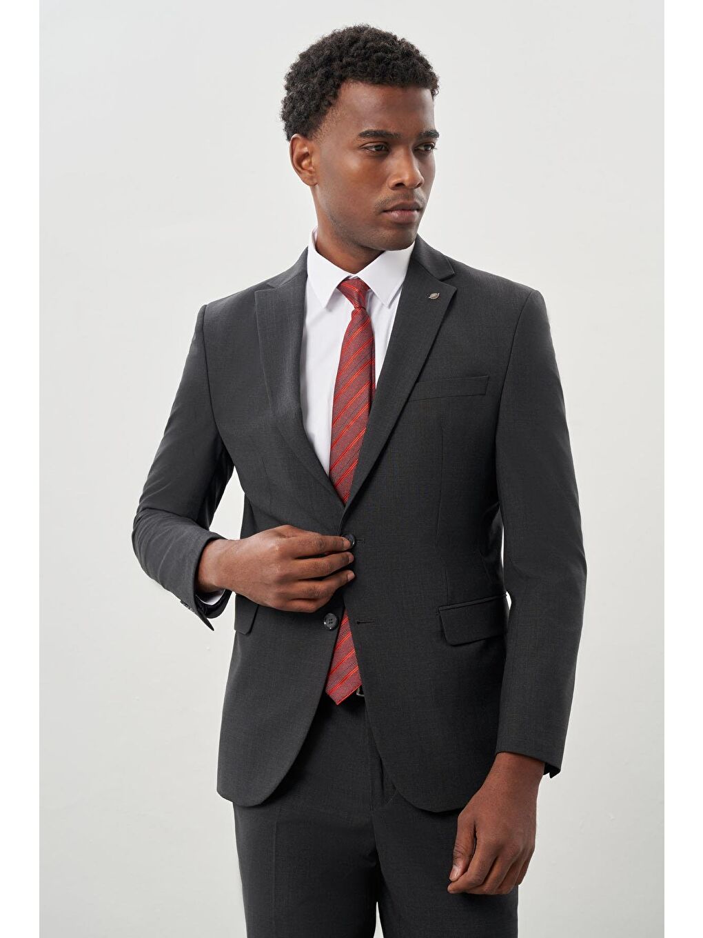 Koyu Antrasit Düz Mono Yaka Yünlü 6 Drop Comfort Fit Classic Takım Elbise 1001245180-2