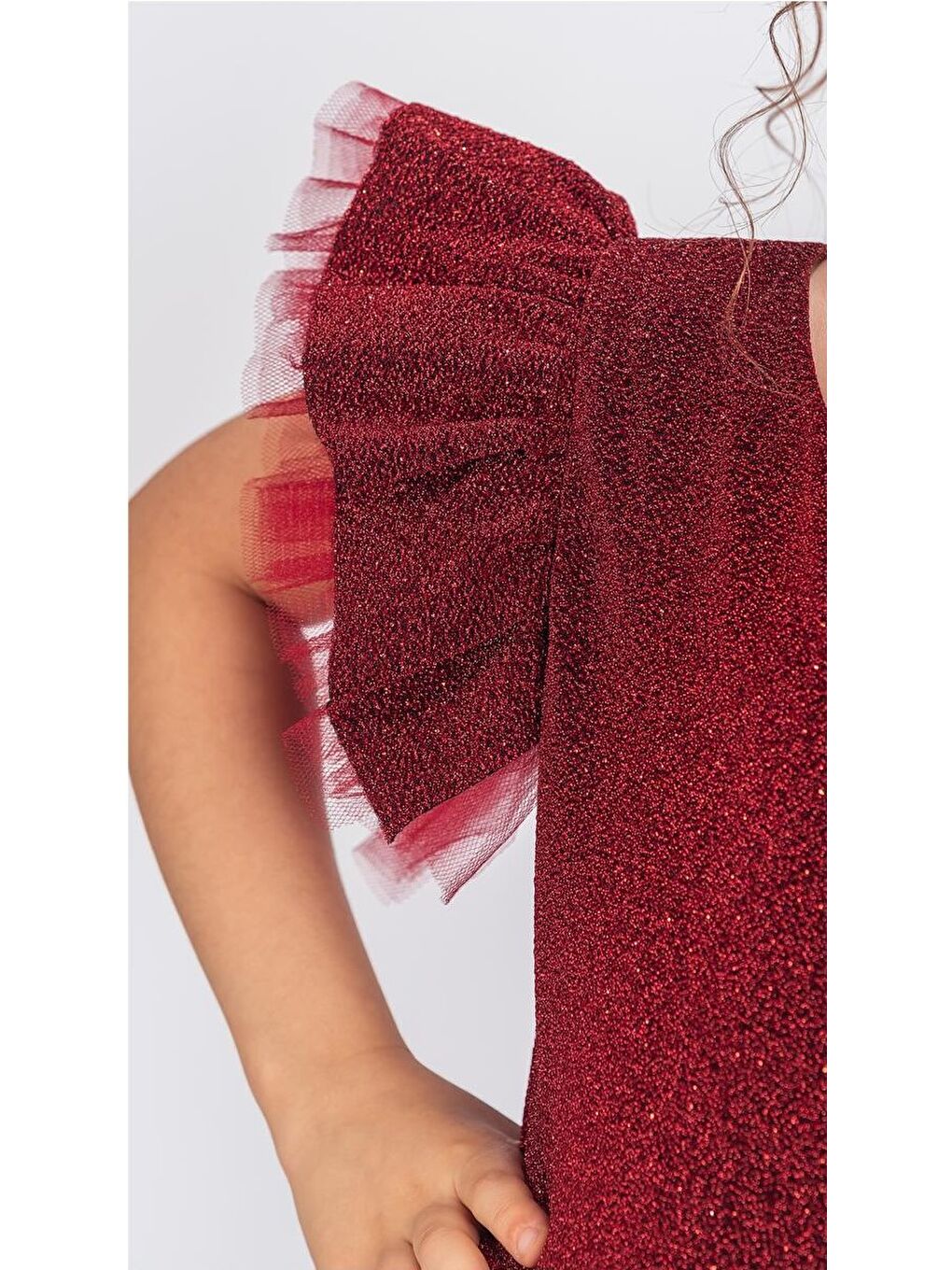 Bordo Simli Şanzelize Kız Çocuk Abiye Elbise M00669-9