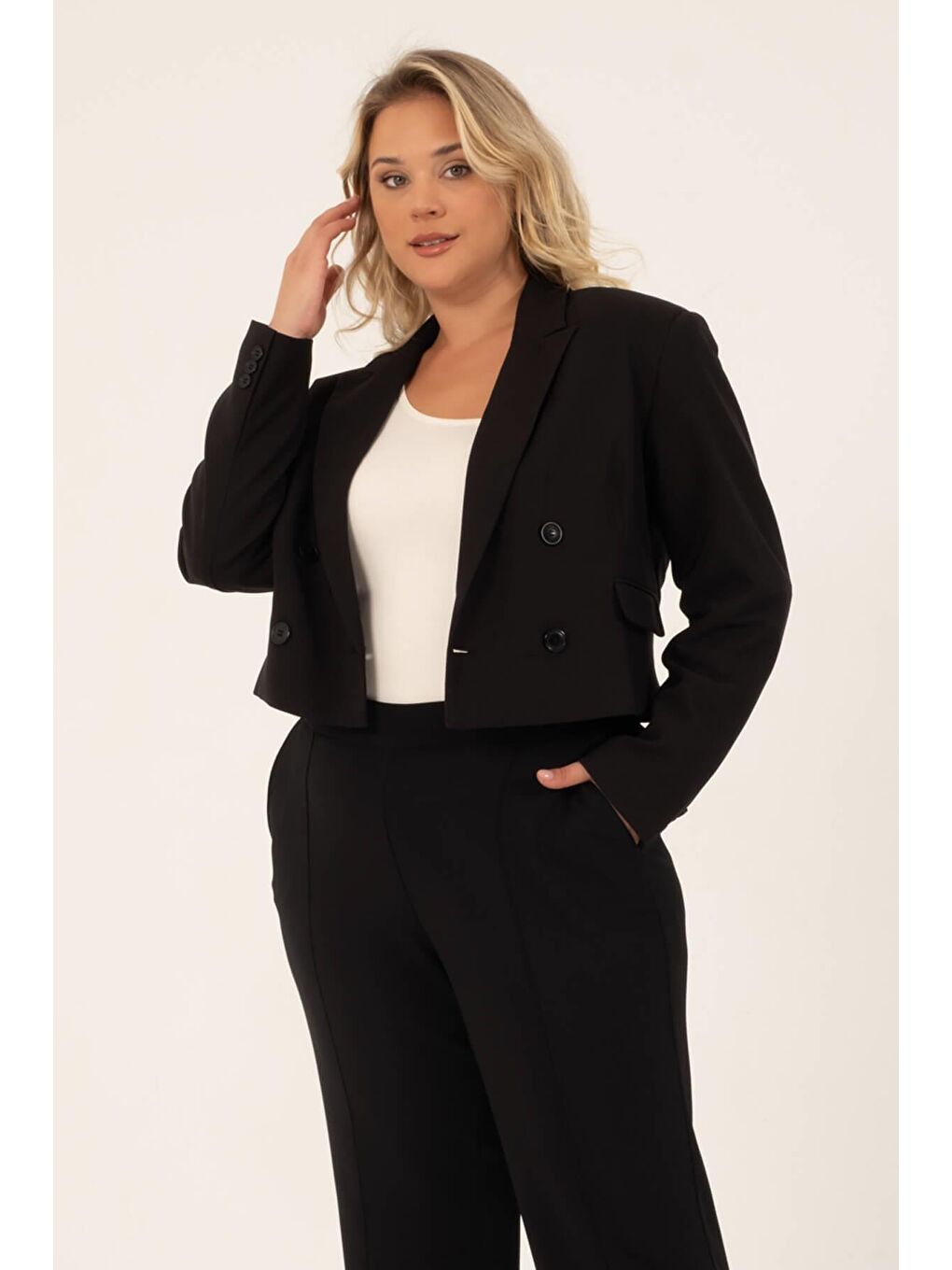 Mylinemoda Siyah Astarlı Blazer Crop Ceket