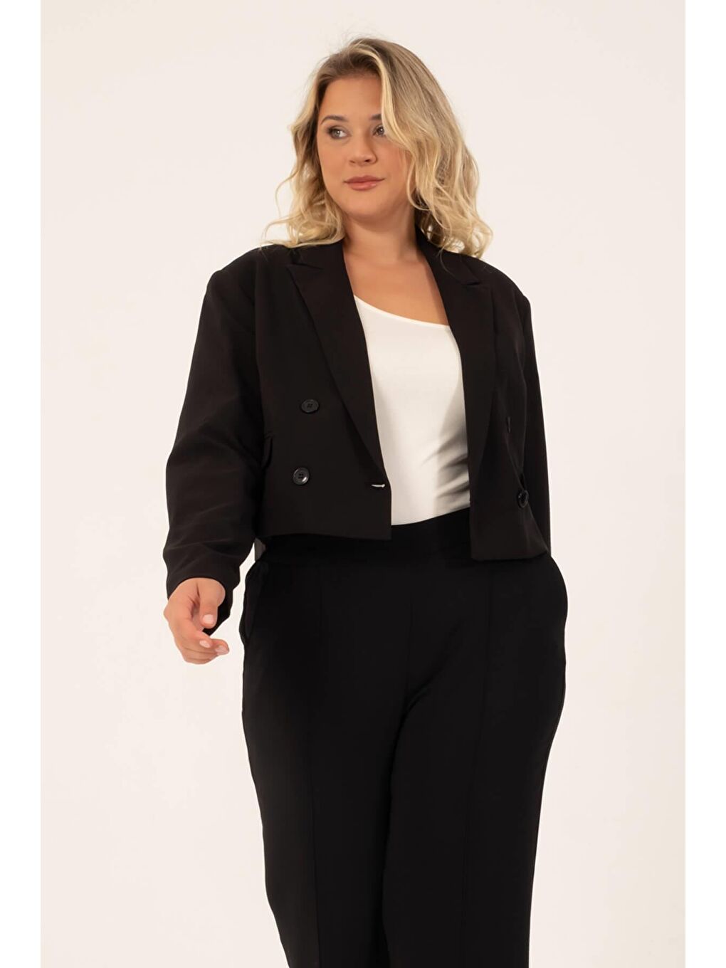 Mylinemoda Siyah Astarlı Blazer Crop Ceket - 1