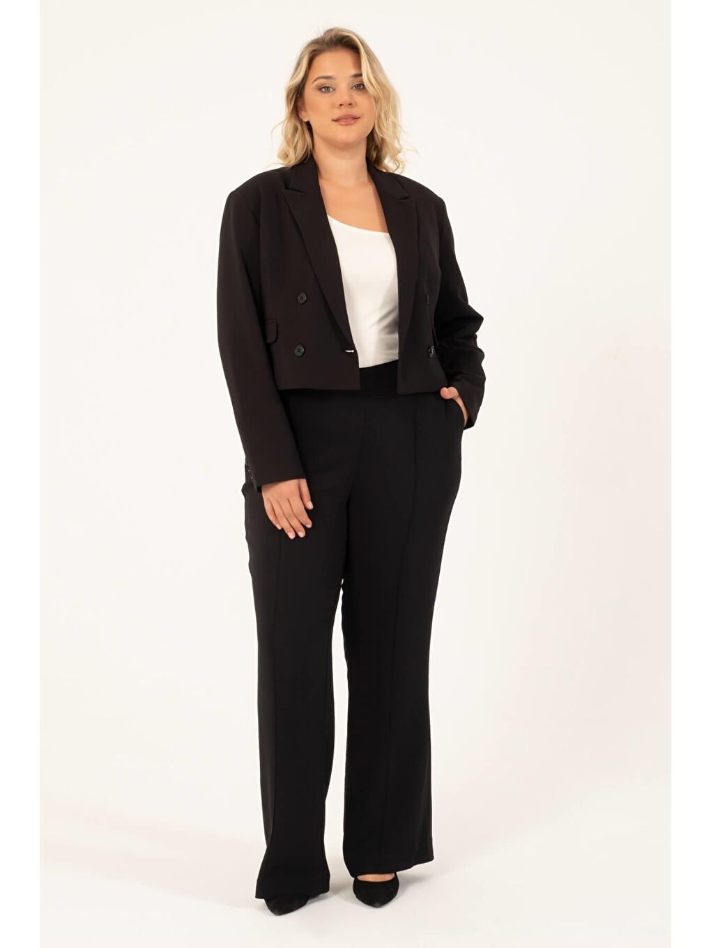 Mylinemoda Siyah Astarlı Blazer Crop Ceket - 2