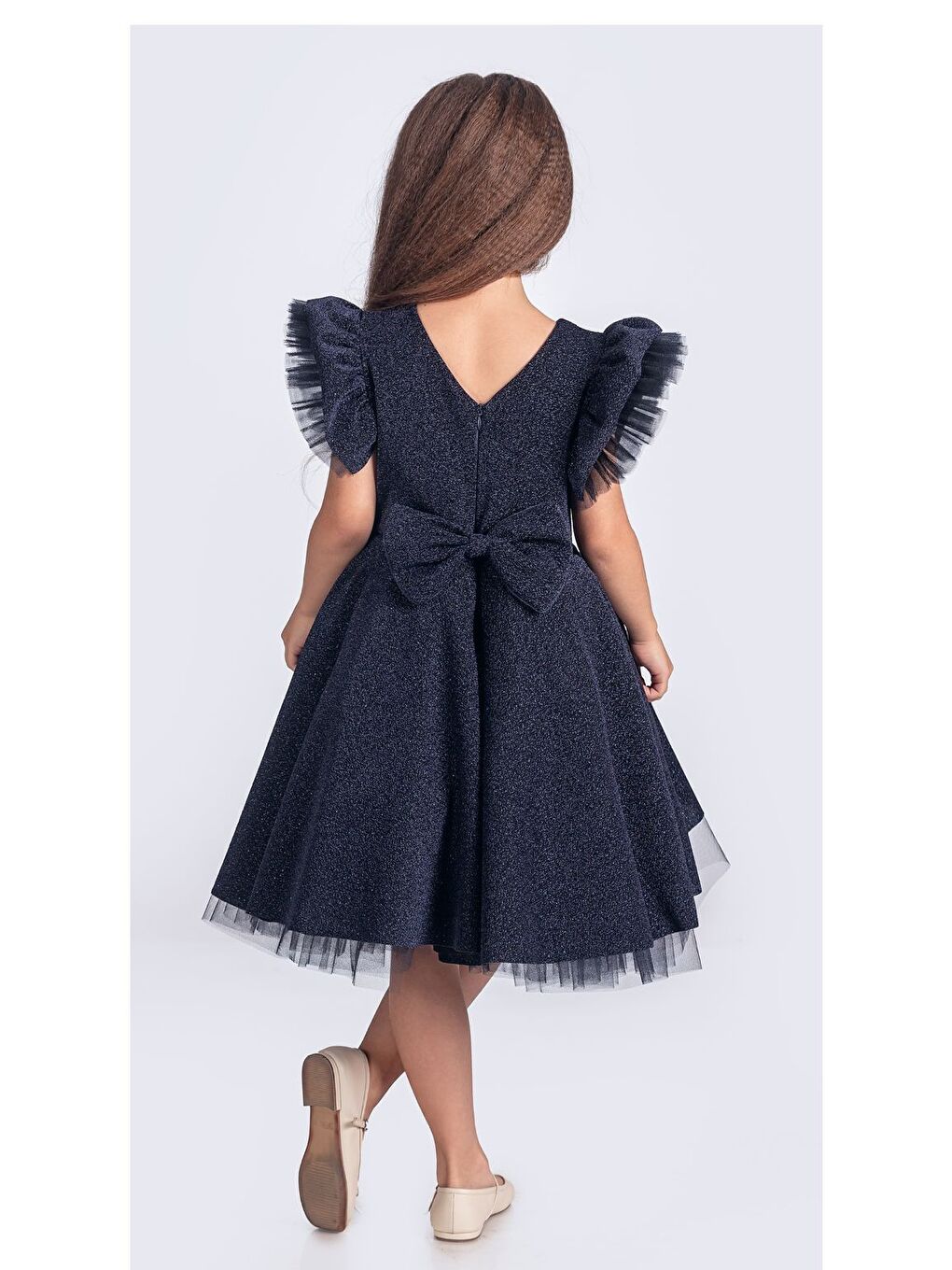 Lacivert Simli Şanzelize Kız Çocuk Abiye Elbise M00669-9