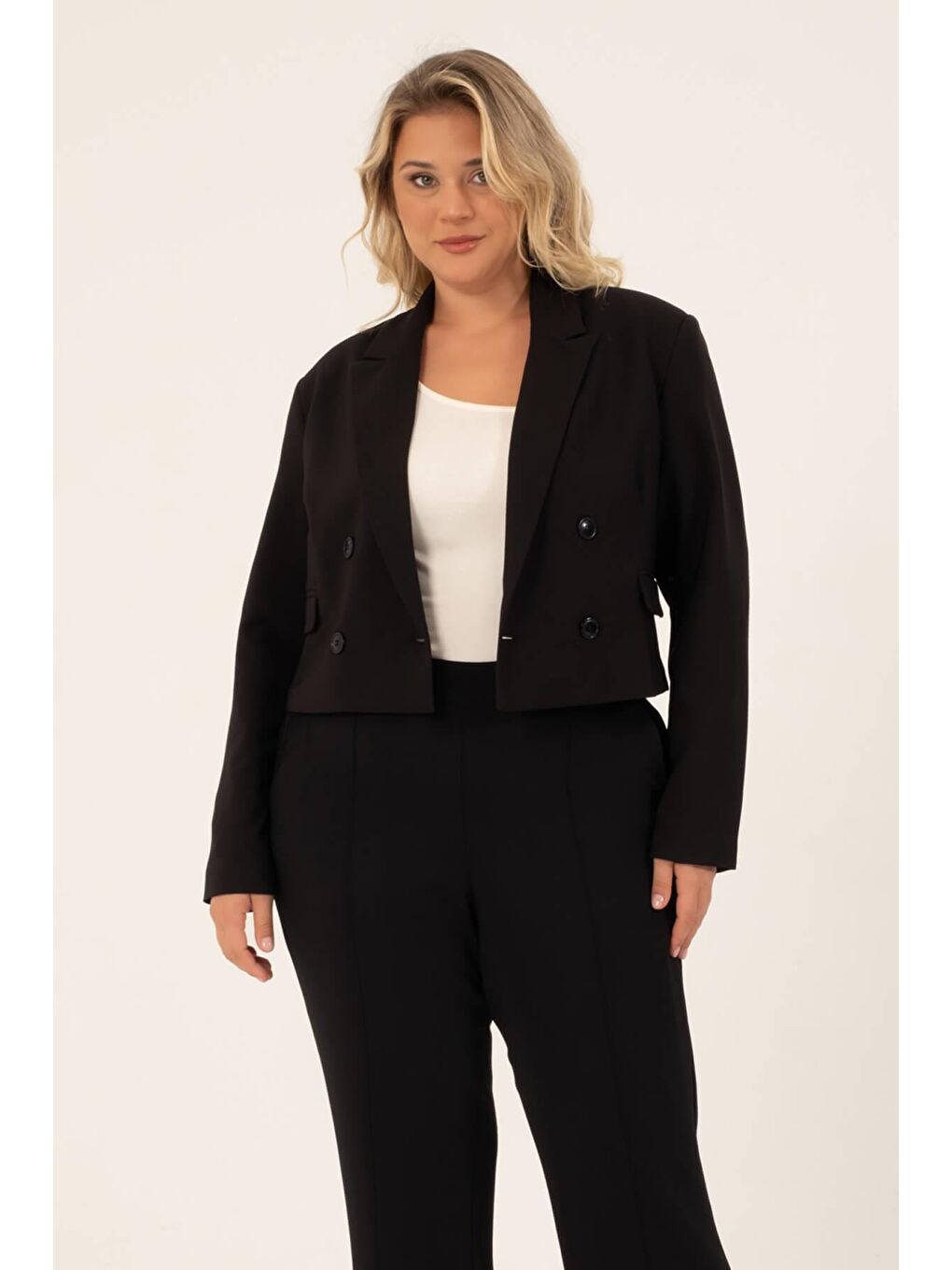 Mylinemoda Siyah Astarlı Blazer Crop Ceket - 4