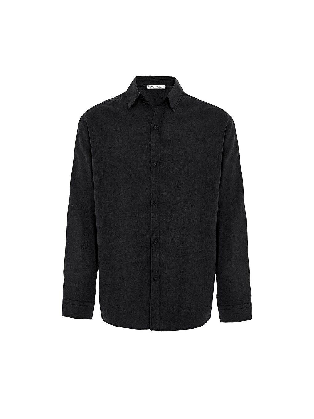 Basic Oversize Uzun Kollu Keten Gömlek Siyah-1