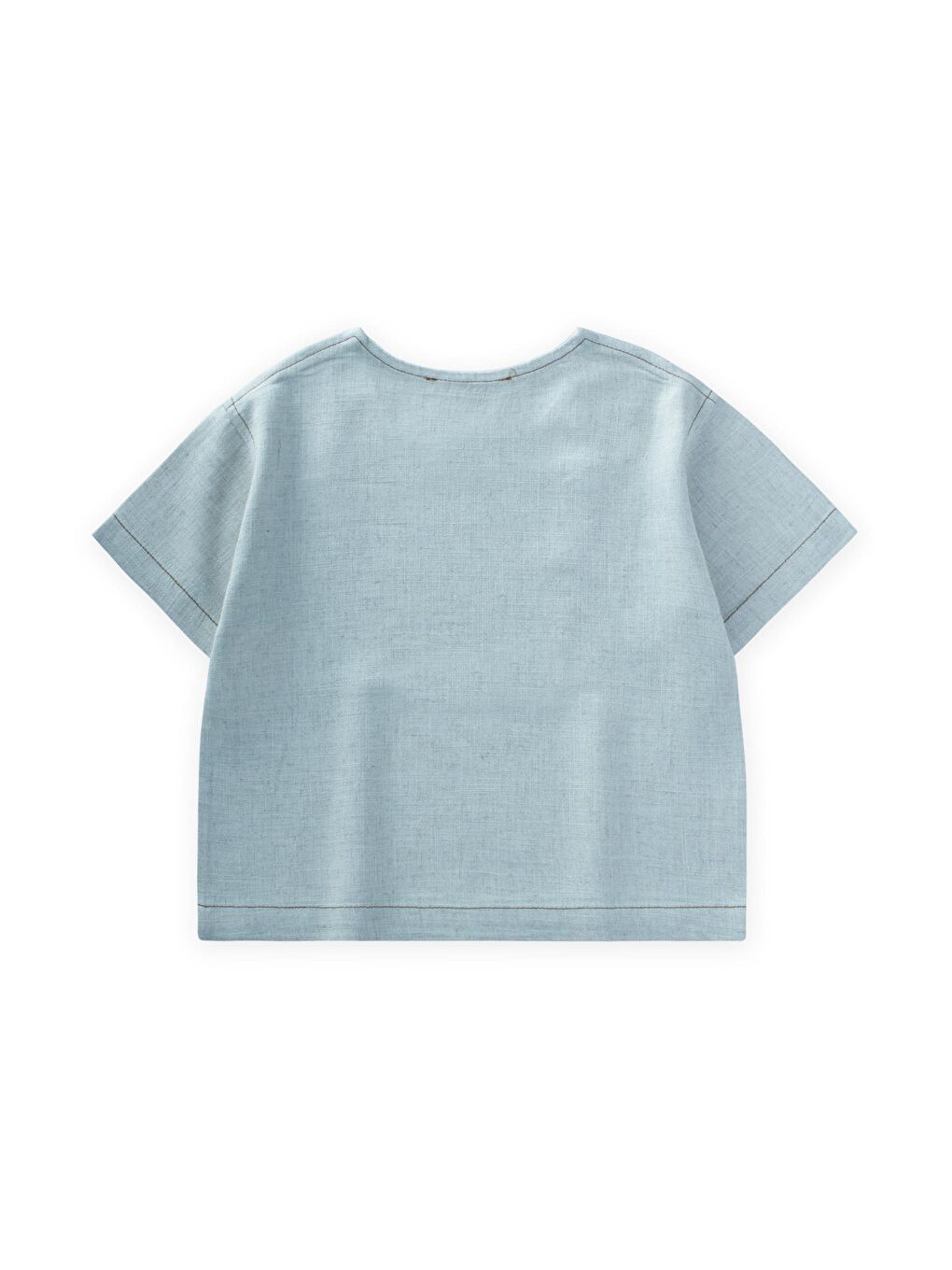 Mavi Kız Çocuk Keten Tişört-1