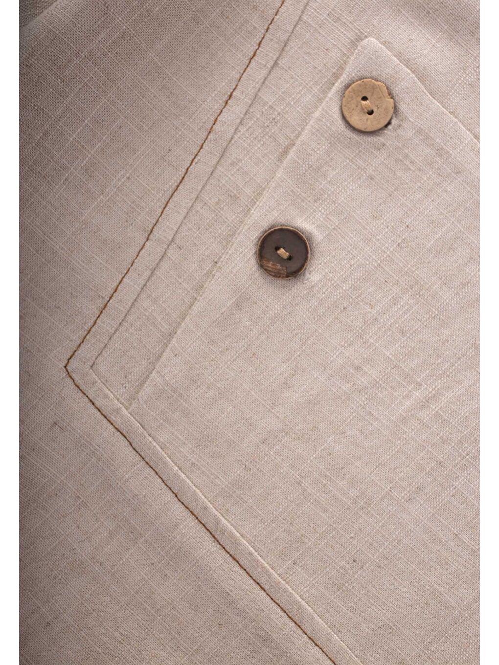 Ekru Kız Çocuk Keten Tişört-5