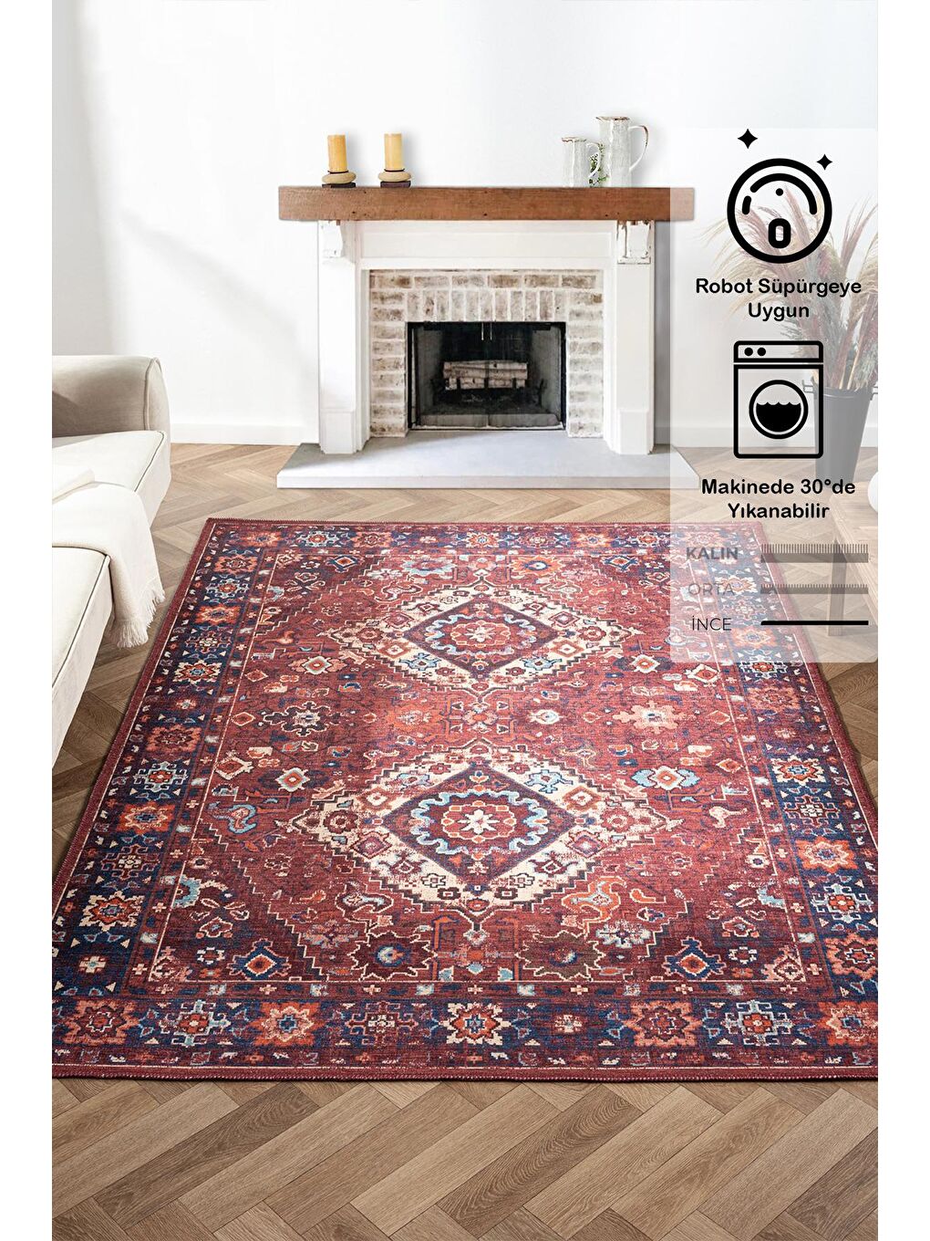 Karışık Antico 2307 Pamuk Tabanlı Yıkanabilir Otantik Vintage Klasik Eskitme Halı-100x200