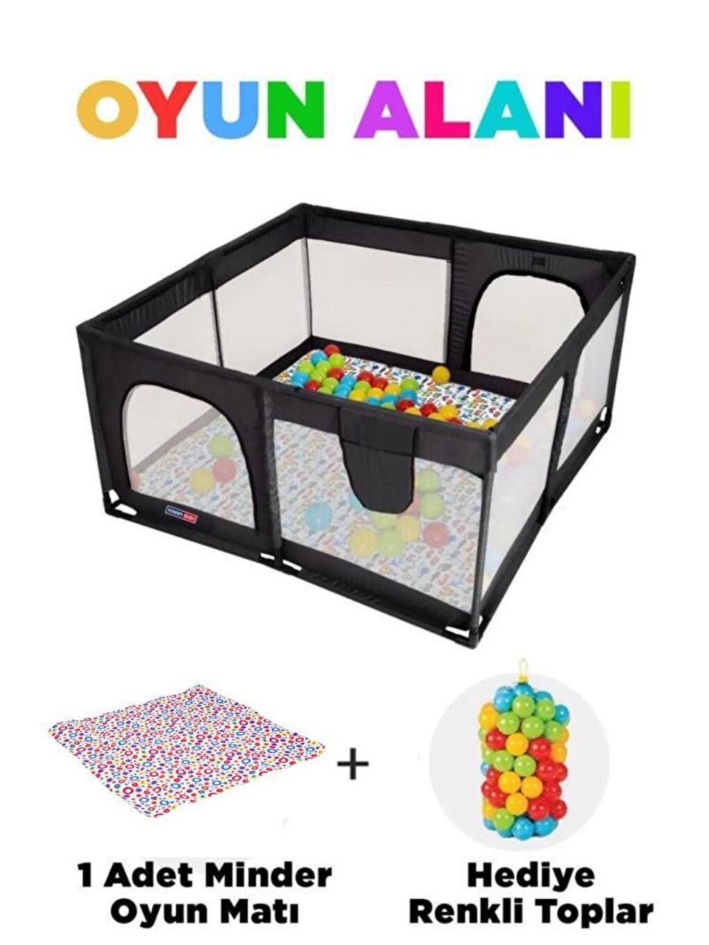 Güvenli Bebek Ve Çocuk Oyun Alanı Oyun Parkı 120X120 Oyun Matı Topları Yatak