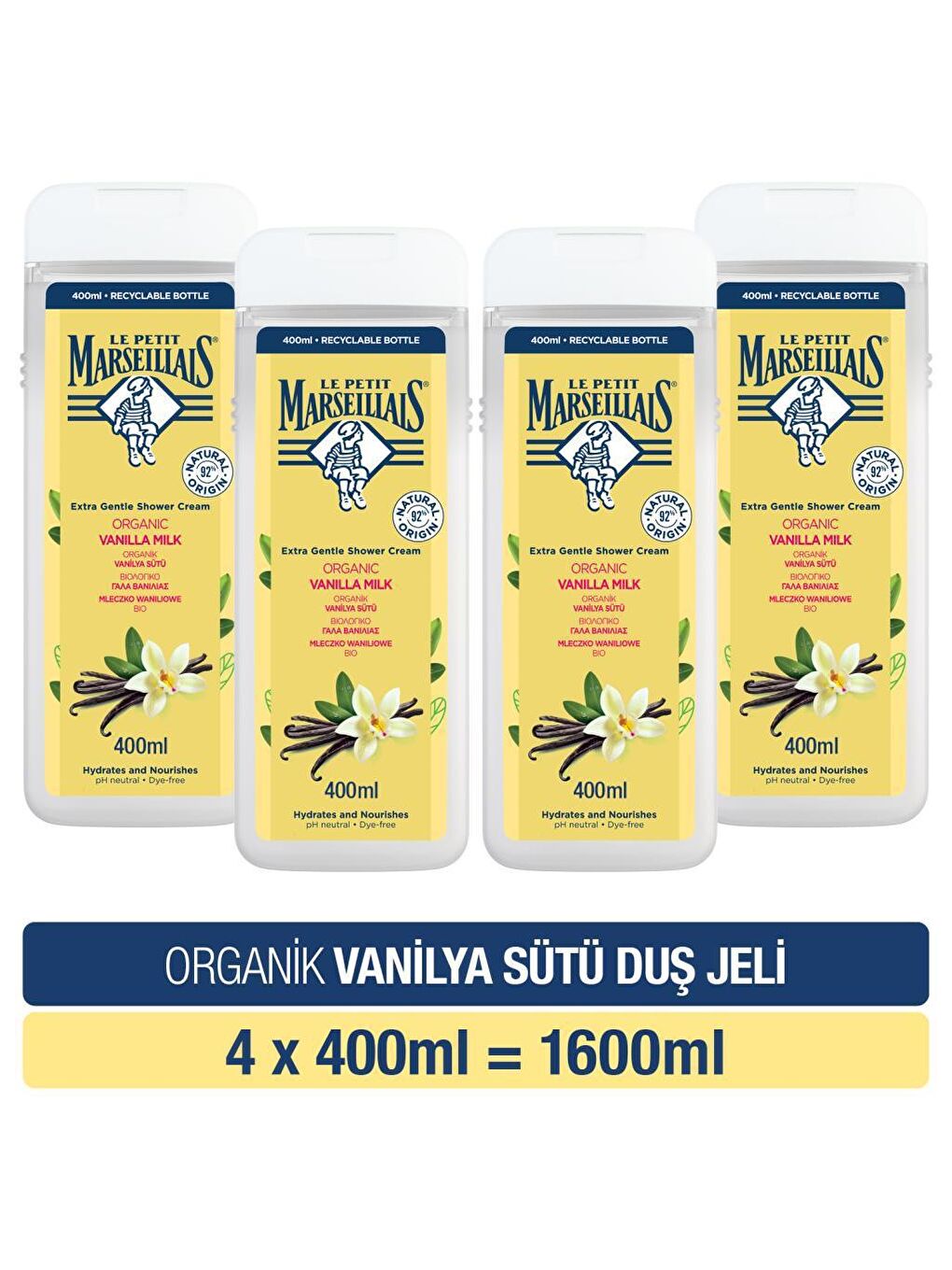 Le Petit Marseillais Renksiz Vanilya Sütü Nemlendirici Ve Besleyici Avantajlı Banyo Ve Duş Jeli 400ml X4