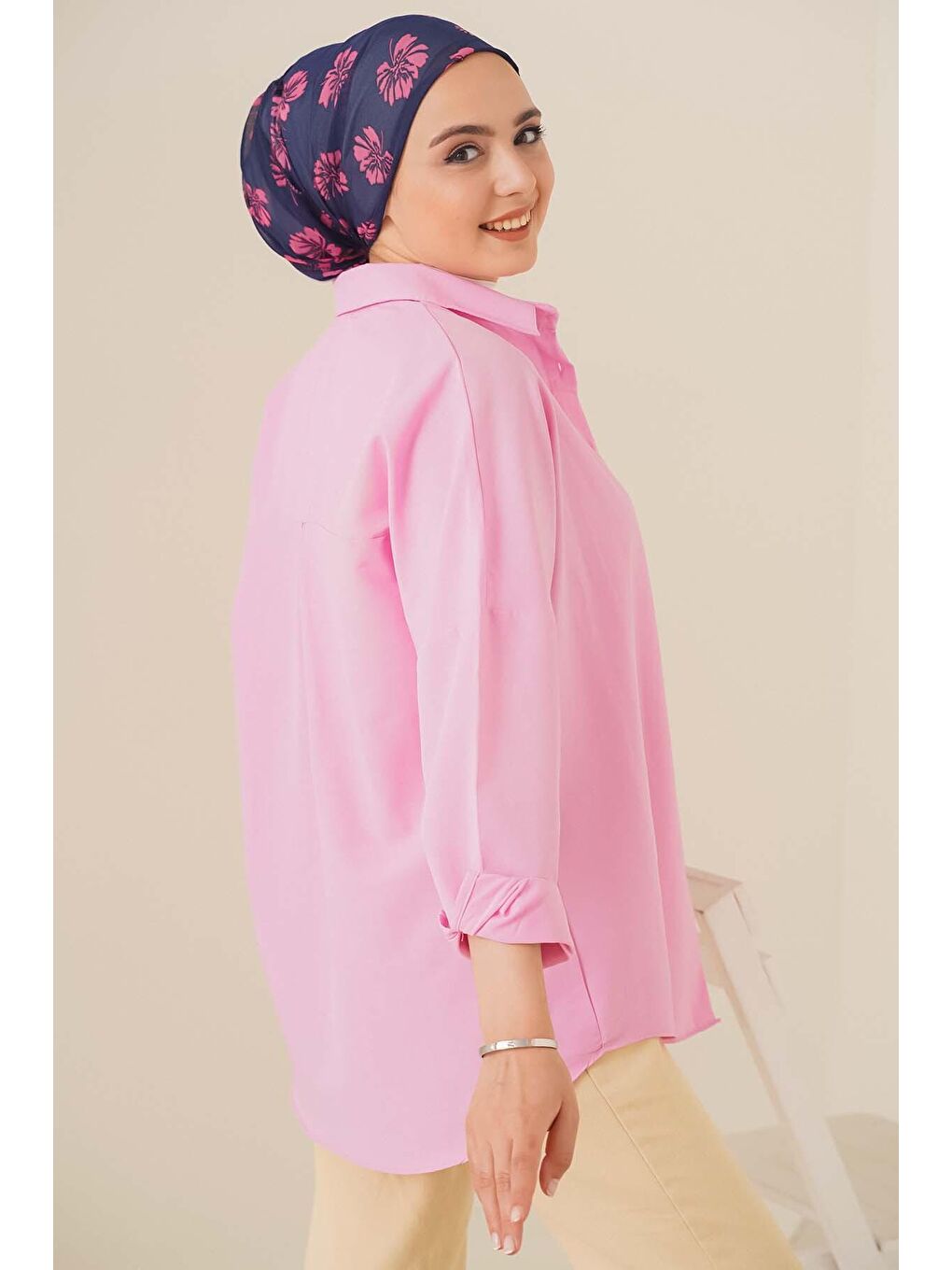 Bigdart Pembe 103901 Oversize Basic Tesettür Gömlek - Pembe - 2