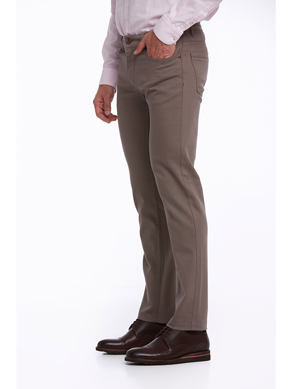 Bej Vizon Regular Fit Düz Pamuklu 5 Cep Jean Pantolon-1