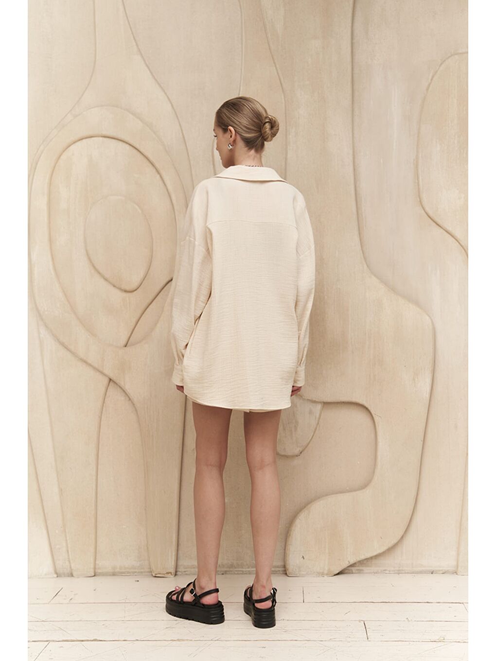 Cosmos Bej Müslin Şort Takım-2